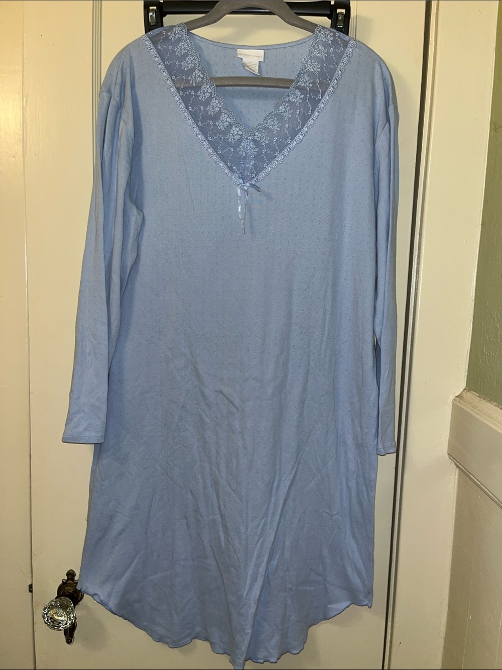Lace-Trim Light Blue Women's Pointelle Nightgown
